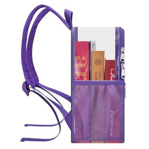 Image of Busiuw Clear Backpack for Stadium Events 12x12x6 Mini Small Sports Fan Backpacks with Front Pocket for Concert Sport Events Work Travel(Purple)