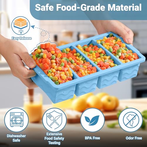Image of Silicone Freezer Trays with Lid for Soup, 1-Cup & 2-Cup Large Ice Cube Molds Food Storage Containers for Meal Prep, Freeze 500mL /250mL /125mL Portions - 2 Pack