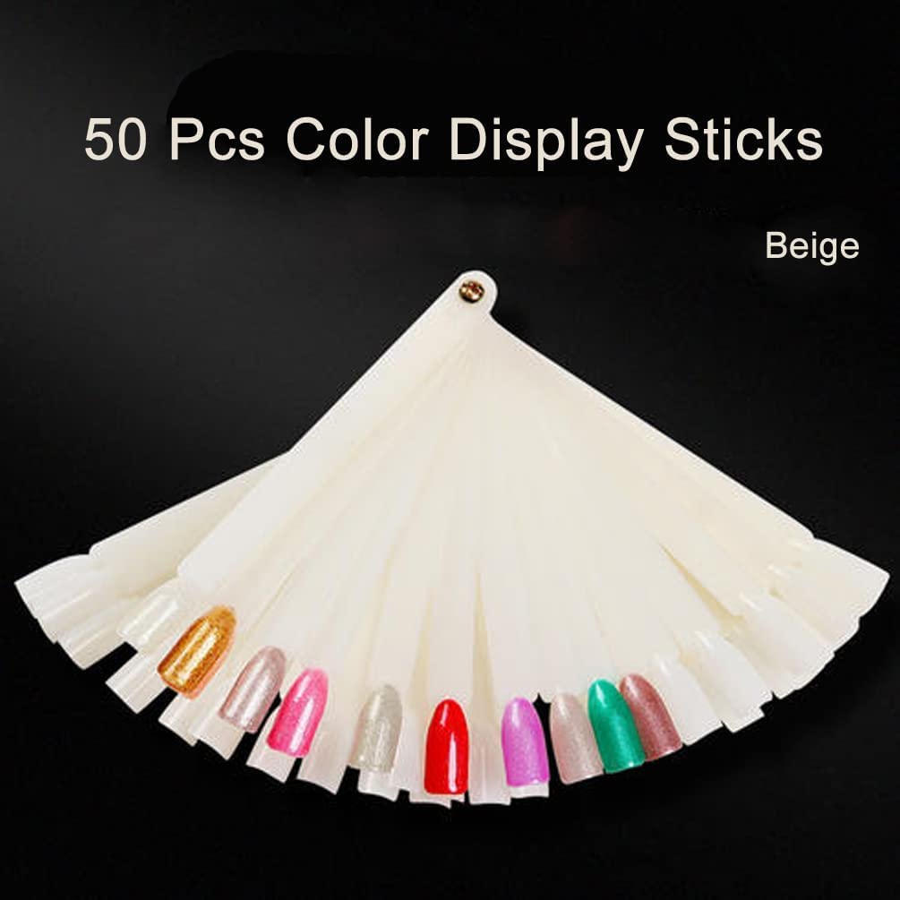 COSLUXE Fan-shaped Nail Art Tips Display Polish Board Display Practice Sticks Tool with Metal Screw Split Ring Holder (Natural, 100 pcs set) 3