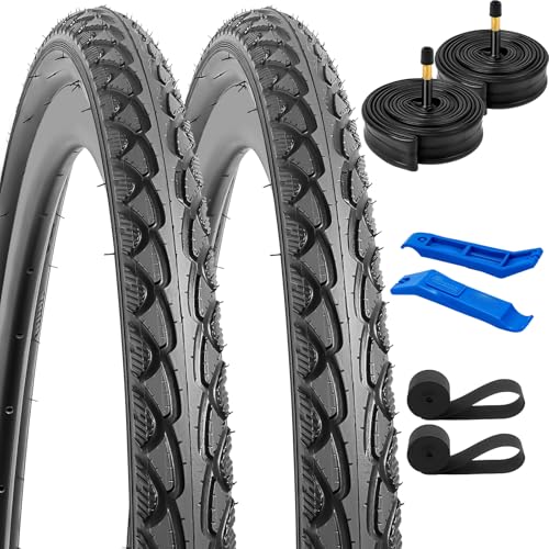 YunSCM 2Pcs Faltbarer 28 Zoll Reifen 28x1.50 700x38C Mantel 40-622 und 2Pcs 700C Schlauch AV48mm Valve kompatibel Bike 700x38C 38-622 700x40C und Fahrrad 28 Zoll Fahrradreifen schlauche