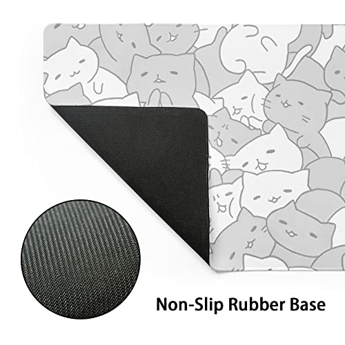 Image of Kawaii Cats White Gaming Mouse Pad XXL Cute Kittens Japanese Extended Big Large Desk Mat Non-Slip Rubber Base Stitched Edge Long Keyboard Mousepad for PC Computer Laptop, 35.4x15.7 Inches