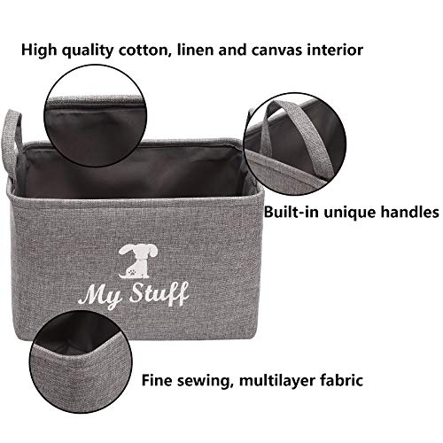 Pethiy Segeltuch Aufbewahrungskorb für Hundespielzeug mit Griff,Stoff Spielzeugkist fur Hunde,Aufbewahrungbox für Haustier Bekleidung und Zubehör-38 x 27 x 25 cm-Grau