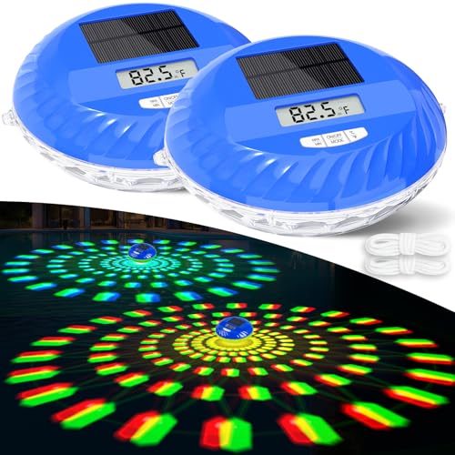 Image of 2026 Solar Pool Lights with Digital Pool Thermometer,Color Changing Floating Pool Lights that Float IP68 Waterproof,Hangable Solar Powered Floating Light for Pool Lighting Party Decor-2 PC