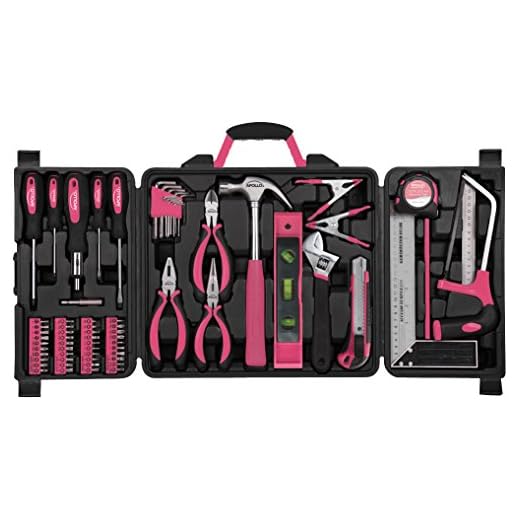 APOLLO TOOLS 71 Piece Complete Household Tool Set with Clamp, Hacksaw, Carpenter Square, Screwdriver and Plier Sets for College, Home Repairs and DIY - Pink Ribbon - DT0204P