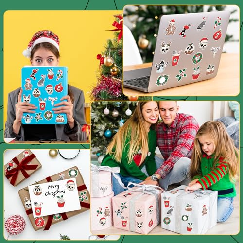 Image of Horror Christmas Roll Sticker - 1000 Pcs Spooky Santa Scary Xmas Stickers Rolls, 16 Designs for Water Bottles, Laptops, Party Decor, Unique Festive Gift for Halloween and Holiday Lovers
