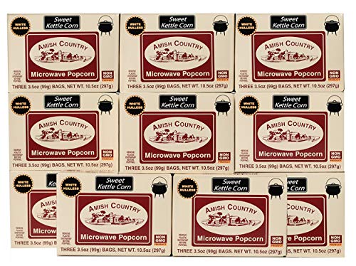 Amish Country Popcorn | Old Fashioned Microwave Popcorn | Old Fashioned with Recipe Guide (Sweet Kettle White Hulless, 36 Bags)