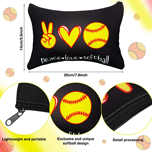 Kajaia 24 Pcs Softball Party Favors Softball Cosmetic Bag Sport Hair Scrunchies Bracelet Travel Pouch Canvas Makeup Bags Hair Ties Bands for Women Girls Team Gifts(Elegant)2