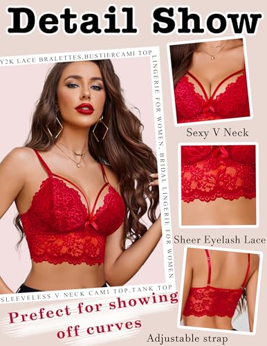 Image of Avidlove Lace Bralette for Women Lingerie Spaghetti Adjustable Strap Tank Camisole Crop Top