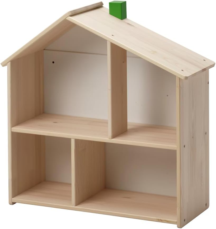 Wooden Dollhouse Wall Shelf – Solid Pine, Multi-Purpose Storage & Playhouse, 22¾"x8¾x23¼, Converts from Doll House to Room Display Shelf