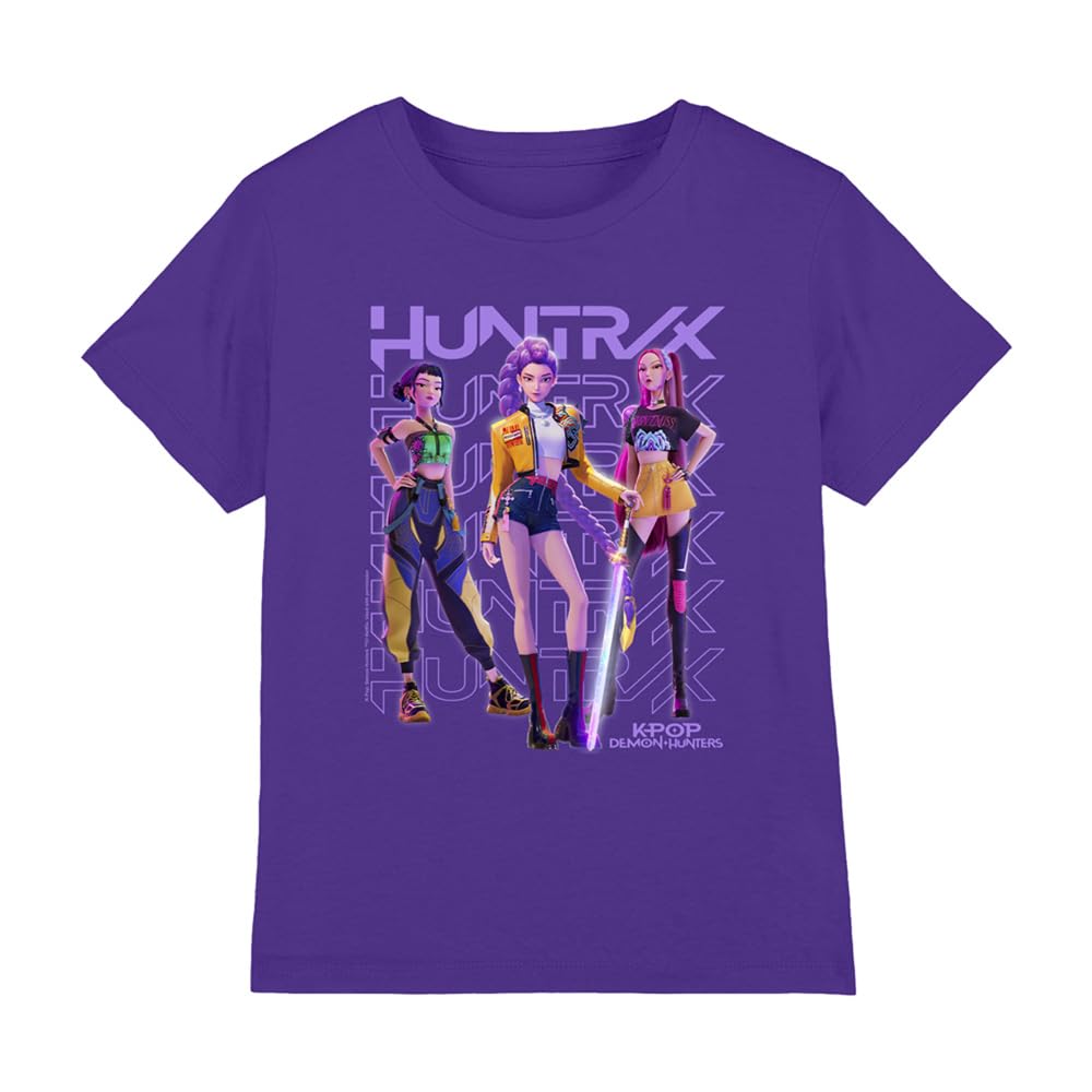 K-Pop Demon Hunters - Huntrix Huntr/X Golden Trio Pose Kids T Shirt, Purple, 5-6