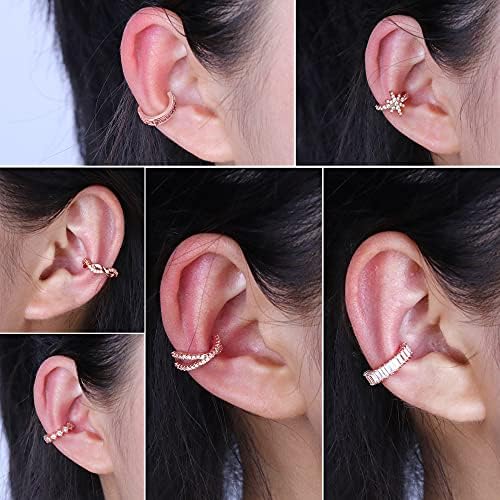 MILACOLATO 6 Pcs Adjustable Ear Cuffs for Women Earrings Set Non Pierced Ears Dainty Helix Cartilage Cuff Earrings Sparkling Non-Piercing Adjustable Huggie Clip On Wrap for Women Teen Girls