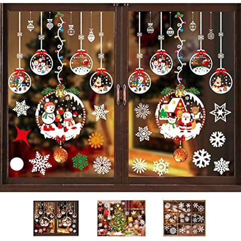 Window Decorations Christmas Self-Adhesive Silarlait Christmas Decoration Window, Repositionable and Reusable, Large Snowflakes Window Decoration, 3 Themes, Winter Decoration for Glass, Display Cases Cover
