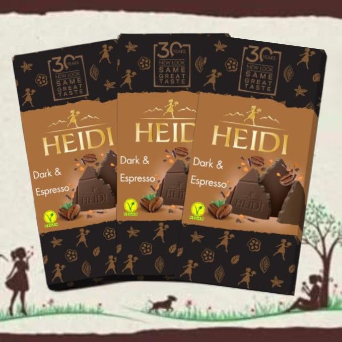 Heidi Cioccolato Fondente al Caffè Vegano Dark Espresso, Svizzero, Confezione da 3 Pezzi, 80 Grammi