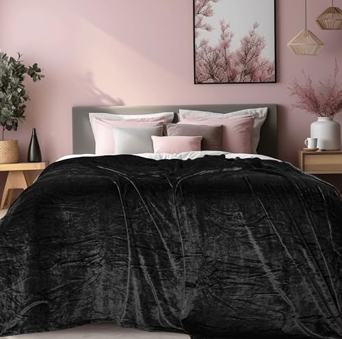 Image of ABRAZO AC Blanket | 300 GSM Lightweight Super Soft Cozy for Bed, Sofa, Couch, Travel & AC Room | Double Bed 220x240 cm | Solid Color | Breathable All-Season Comfort (Midnight Black)