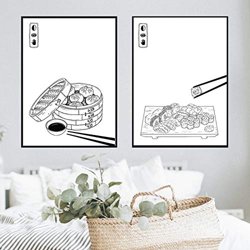 Affiche Cuisine Art Japonais Dumplings Lot de 2 Toiles 40x60cm Décoration Murale Sans Cadre
