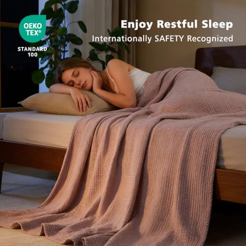 Image of EMME Muslin Cotton Blanket Adults Heather Dusty Pink Queen 90 inchx90 inch