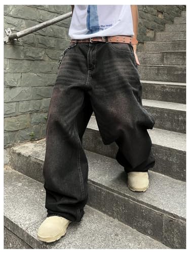 SHENHE Men's Wide Leg Jeans Vintage Baggy Jeans Casual Loose Fit Denim Pants with Pockets4