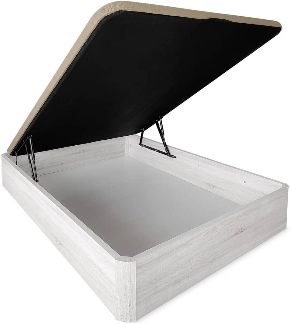 DUÉRMETE ONLINE - Canapé Abatible Madera Gran Capacidad Cajón Grosor 30mm con Tapa Reforzada y Transpirable, 135x190