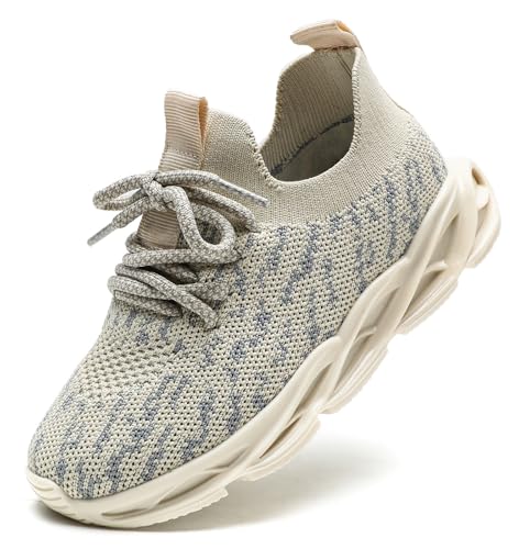 DADAWEN Boys Girls Lightweight Breathable Sneakers Kids Tennis Shoes Athletic Running Shoes for Toddler/Little Kid Beige US Size 5 M Toddler
