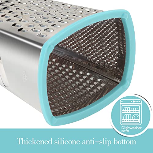 Ourokhome-Cheese-Grater-with-Handle-Stainless-Steel-Box-Grater-4-Side-Kitchen-Vegetable-Shredder-Slicer-Zester-with-Container-for-Parmesan-Cabbage-Ginger-Lemon-Chocolate-Coconut-Teal