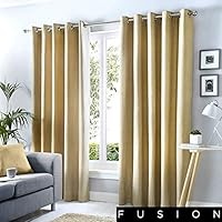 Fusion Sorbonne 100% Cotton Eyelet Lined Curtains, Natural, 90 x 72 Inch