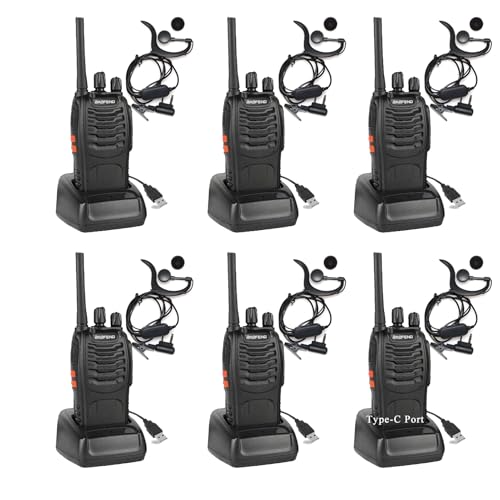 BAOFENG BF-88A Walkie Talkies Handheld FRS Radio License-Free Walkie Talkie for Adults Long Range 16 Channels Two Way Radio with USB C Charger Pack of 6