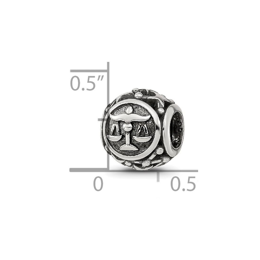 Perle en argent sterling 925 avec réflexions du zodiaque Balance mesurant 10,6 x 9,9 mm de large, bijou pour femme, One Size, Métal Argent Argent sterling, Pas de gemme