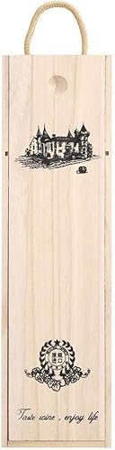 Fdit Caja de botella de vino tinto retro caja de regalo de vino de madera portátil estuche de transporte delicado contenedor de almacenamiento de