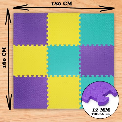 Image of EASYHOME Interlocking Mat - 12mm Thick | 60x60cm 9 Tiles (36 Sq Ft Area) for Kids | Soft & Protective Puzzle Mat for Baby Crawling, Playroom & Exercise