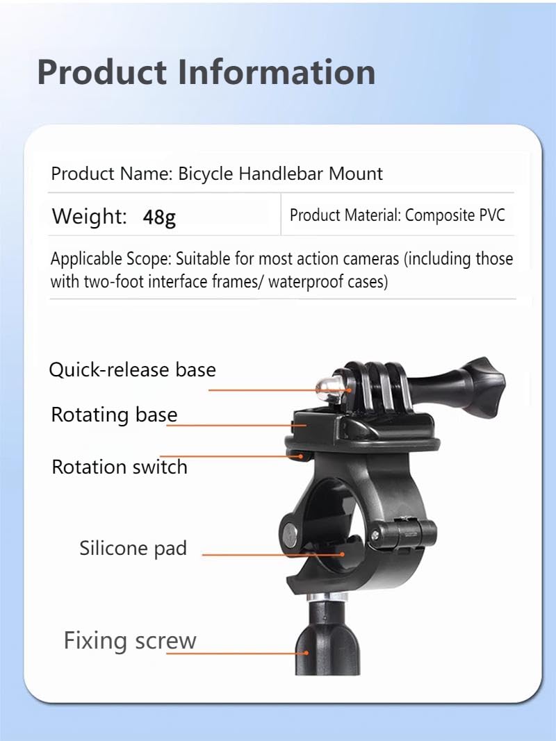 Support vélo dédié pour appareil photo Insta 360 GO 3S/3, avec cadre adaptateur, aucun accessoire supplémentaire nécessaire, rotatif à 360° et antidérapant (pour GO3S/3)