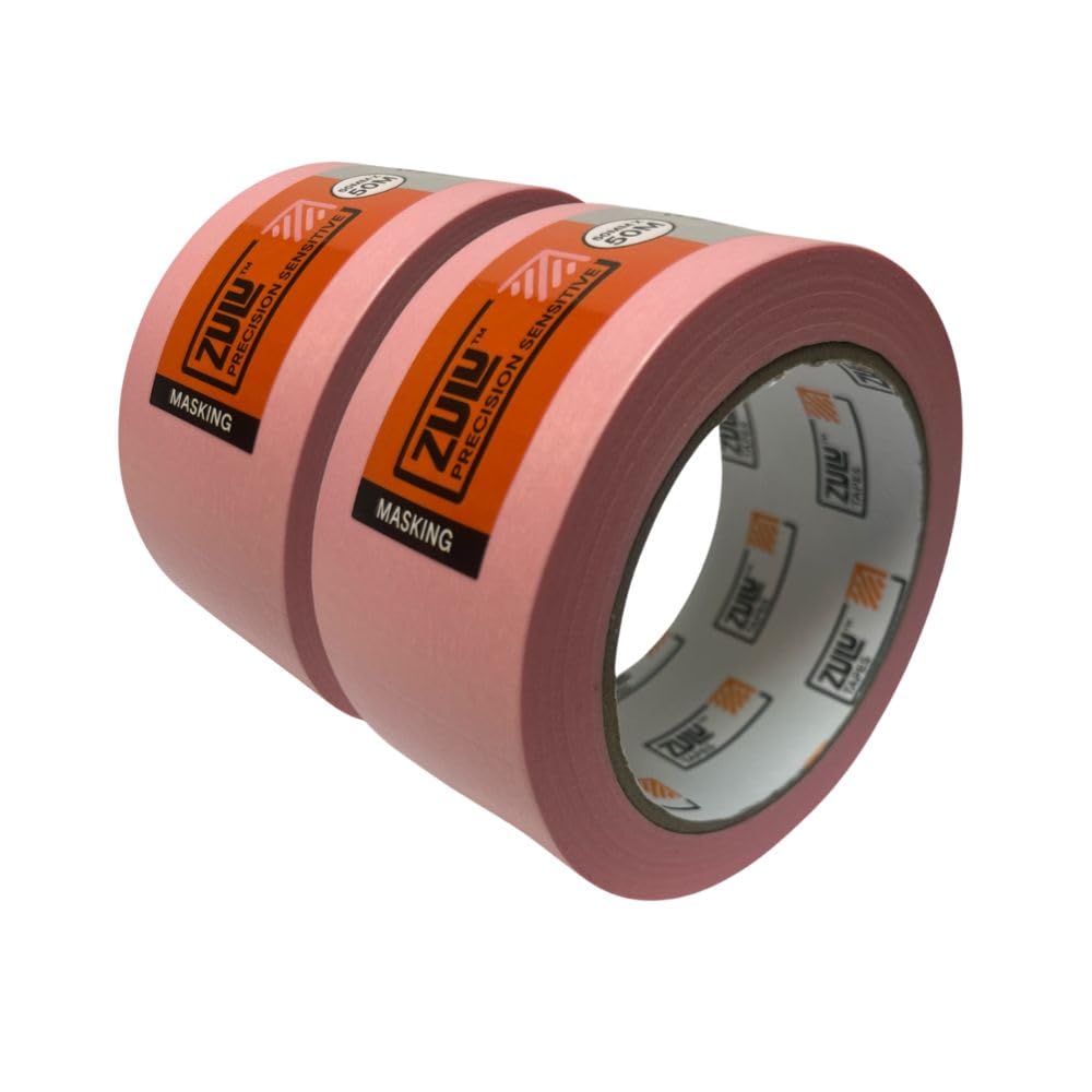 Zulu Precision Sensitive Indoor Pink Painters Masking Tape 50mm x 50m - Multi Surface Low Tack Clean Edges for All Paints - DIY, Painting, Decorating with up to 14 days Removal | (2 Pack) โ image 1