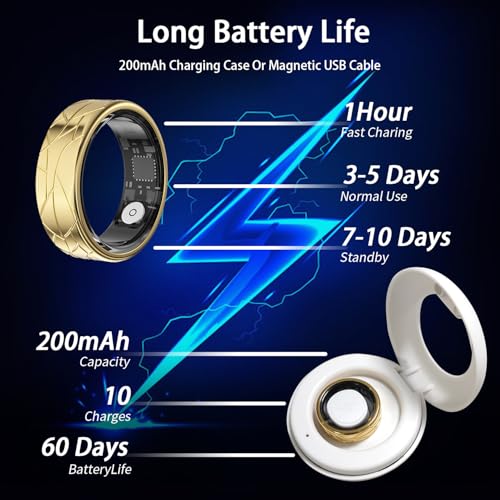 Image of GenXenon Smart Ring for Women Men, Heart Rate /Blood Oxygen /Sleep Tracker /Step Counter, Fitness Ring with Magnetic Charging Case, 5ATM Waterproof for iOS & Android, No Subscription Fee (Gold 7-1)