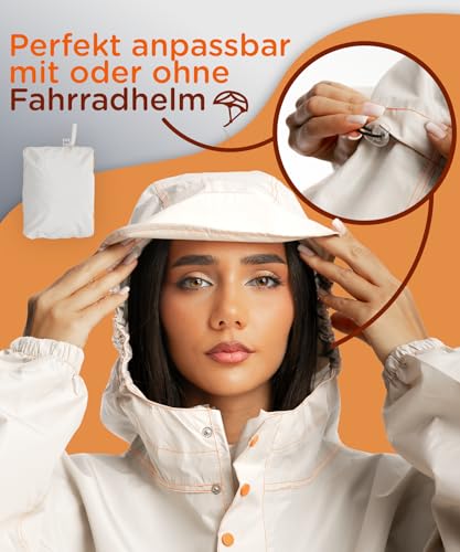 Jubi® Regenponcho Damen Beige – 100% wasserdicht, leicht & atmungsaktiv | Winddichter Damenponcho für Outdoor, Wandern, Camping & Reisen – stylischer Regenschutz für Alltag & Freizeit