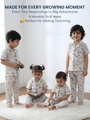 Image of POLKA TOTS 100% Pure Cotton Half Sleeve Night Suit for Kids, Girls & Boys | Cotton Pyjama Set | Unisex Night Dress for Children | Night Suit for Girls |Sleepwear for Kids | Winter Night Dress for Boys