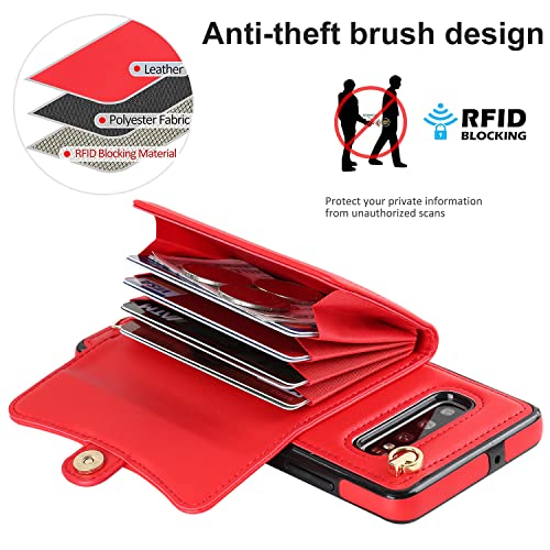 Asuwish Phone Case For Samsung Galaxy S10E Wallet Cover With Rfid Blocking Credit Card Holder Wrist Crossbody Strap Lanyard Stand Leather Shoulder Girls Cell Accessories S 10E 10Se Se10 Women Men Red #TOP3