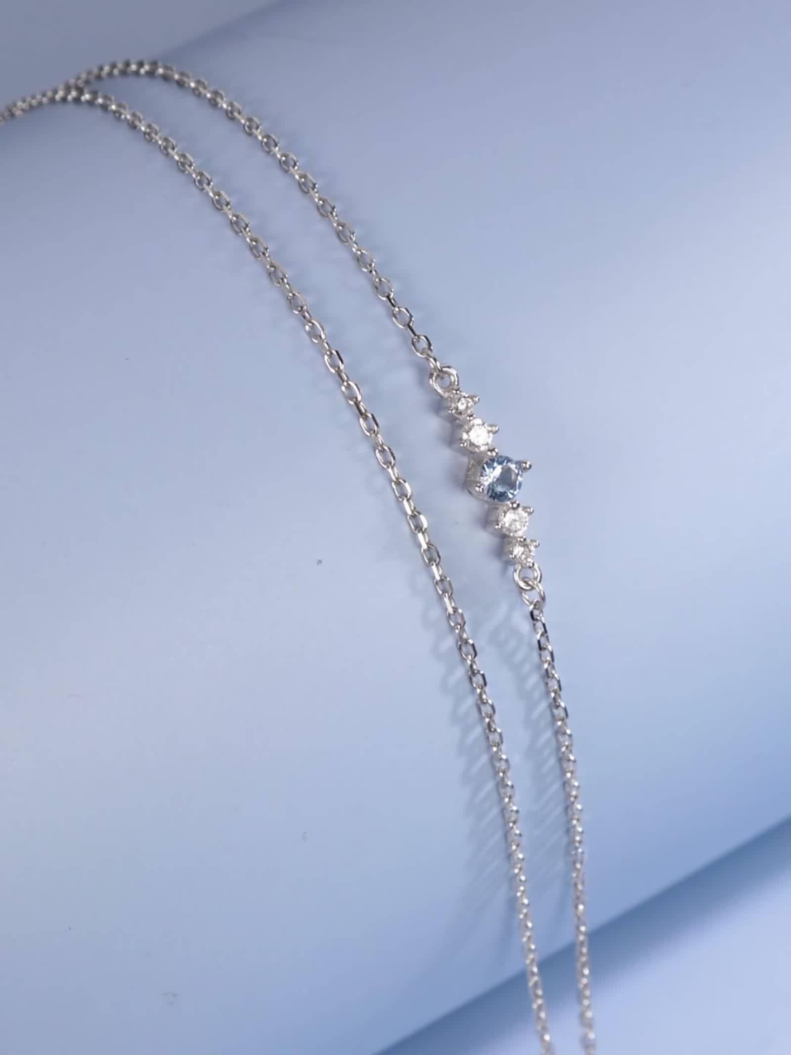 Złoto 18K Au750 bransoletka charms, podwójna warstwa łańcuszka, damska bransoletka z laboratorium, szafirowa niebieska, prawdziwa, platynowa PT950 bransoletka