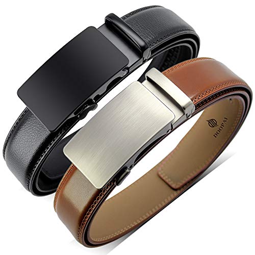 Image of DOOPAI Men's 2 Pack Ratchet Dress Belt - Adjustable 1 3 /8 inch Genuine Leather, Size Length Can Be Cut, With Gift Box