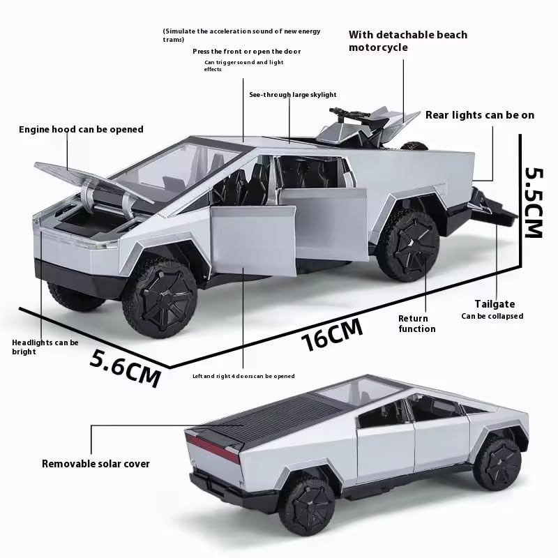 Image of Alokik Enterprise 1:32 Tesla Cybertruck Model Die-Cast Metal Pull Back Car with 6 Openable Doors with Sounds and Lights Toy Decoration Car Best Gift Toys for Kids【Color As Per Stock】