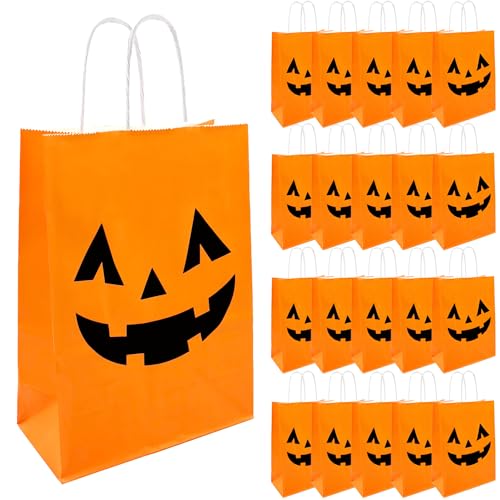 Sac à friandises Halloween citrouille en papier avec poignée pour cadeaux invités
