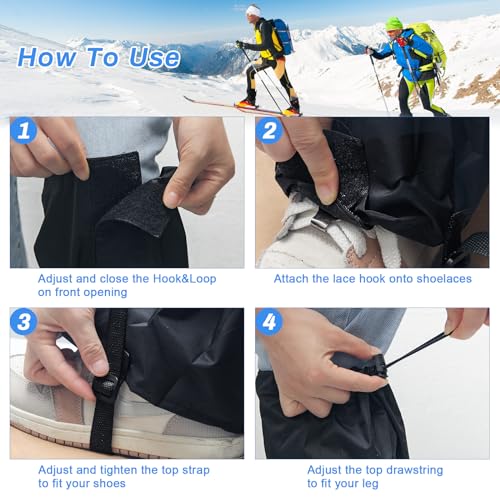 Leg-Gaiters-2-Pairs-of-Lightweight-Hiking-Gaiters-Waterproof-Windproof-Durable-Leg-Cover-Protect-for-Mountain-Snow-Hiking-Skiing-Climbing-and-Hunting-includes-2-Drawstring-bags