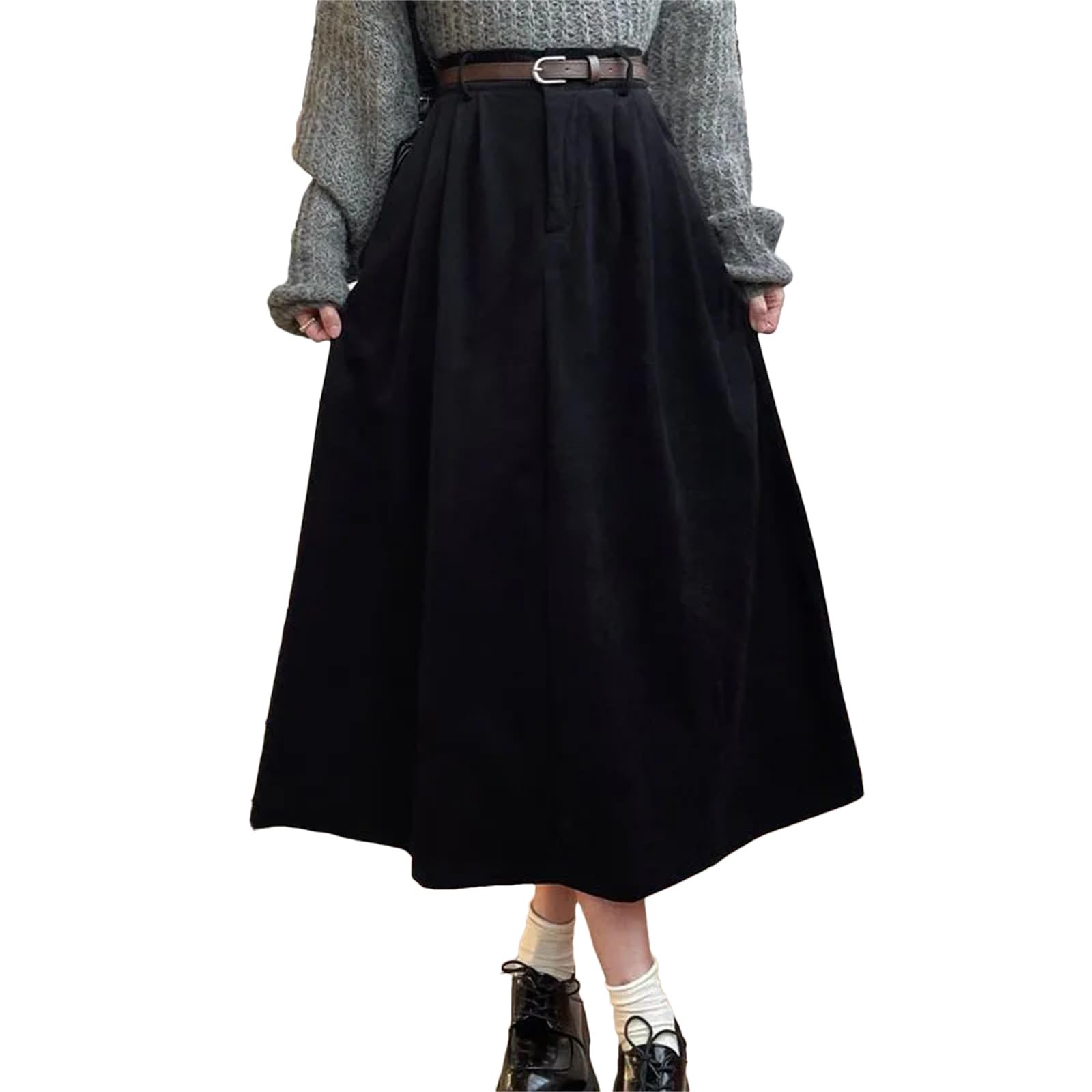 Donne Vintage Velluto A Coste Midi Gonne per le Donne A Vita Alta Pieghe A Line Gonne Femminili Inverno Casual Gonne