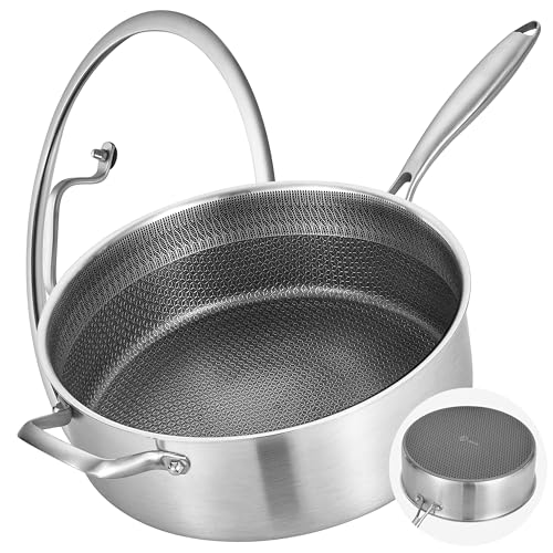 Image of LOLYKITCH 7 Quarts Hybrid Non Stick Tri-Ply Stainless Steel Sauté Pan with Lid,12 Inch Deep Frying Pan,Large Skillet,Induction Cooking Pan, Oven Safe and Detachable Handle.