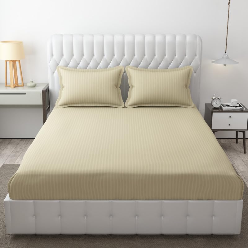 Roman Cotton Stripes Cotton Bedsheet Set, 1 Flat Bedsheet (90 * 100) Inches | 2 Pillow Covers | Super Soft -Bedsheets - Chadar - (Cream) (B0CC3WDJTG) Amazon Price History, Amazon Price Tracker