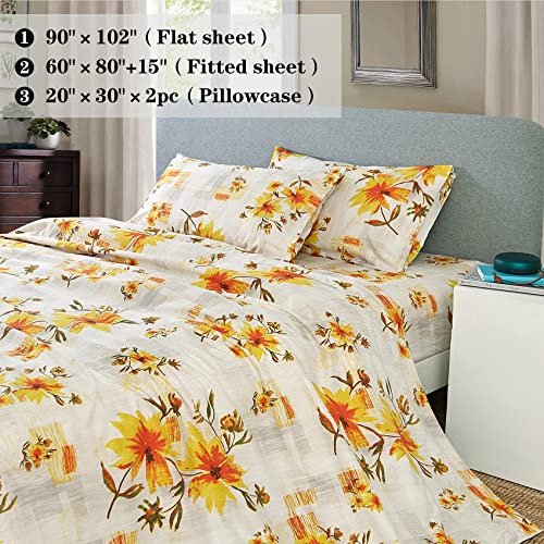 Image of JSD Rustic Yellow Floral Printed Queen Sheet Set Extra Deep Pocket | 4 Piece Soft Botanical Microfiber Sheets, OEKO-TEX Certified, Easy Care