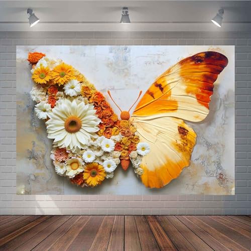 Fondo fotográfico de alas de mariposa 7x5ft naranja miniatura 1