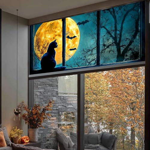Película adhesiva para ventana con diseño de gato negro Halloween miniatura 5