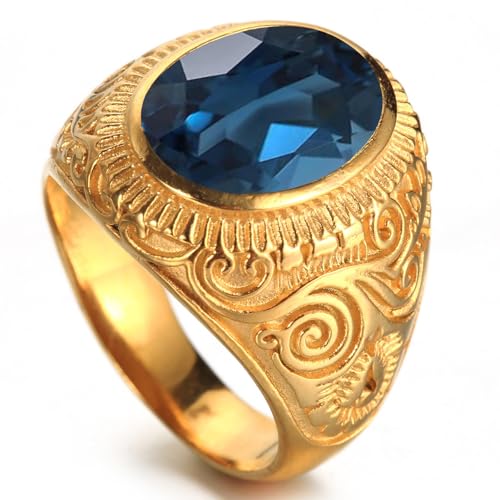 10K/14K/18K Real Gold 3Carats Oval Cut Gemstone Engagement Rings for Men Gemstone Wedding Men's Ring Fine Jewelry Gifts for Father's Day Valentines Day Size 4-16