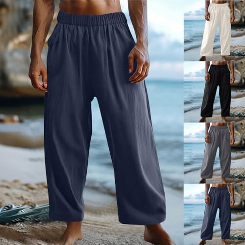 Cambkatl Men’s Wide Leg Casual Beach Pants Loose Elastic Waist Lightweight Straight Vacation Trousers with Pockets2