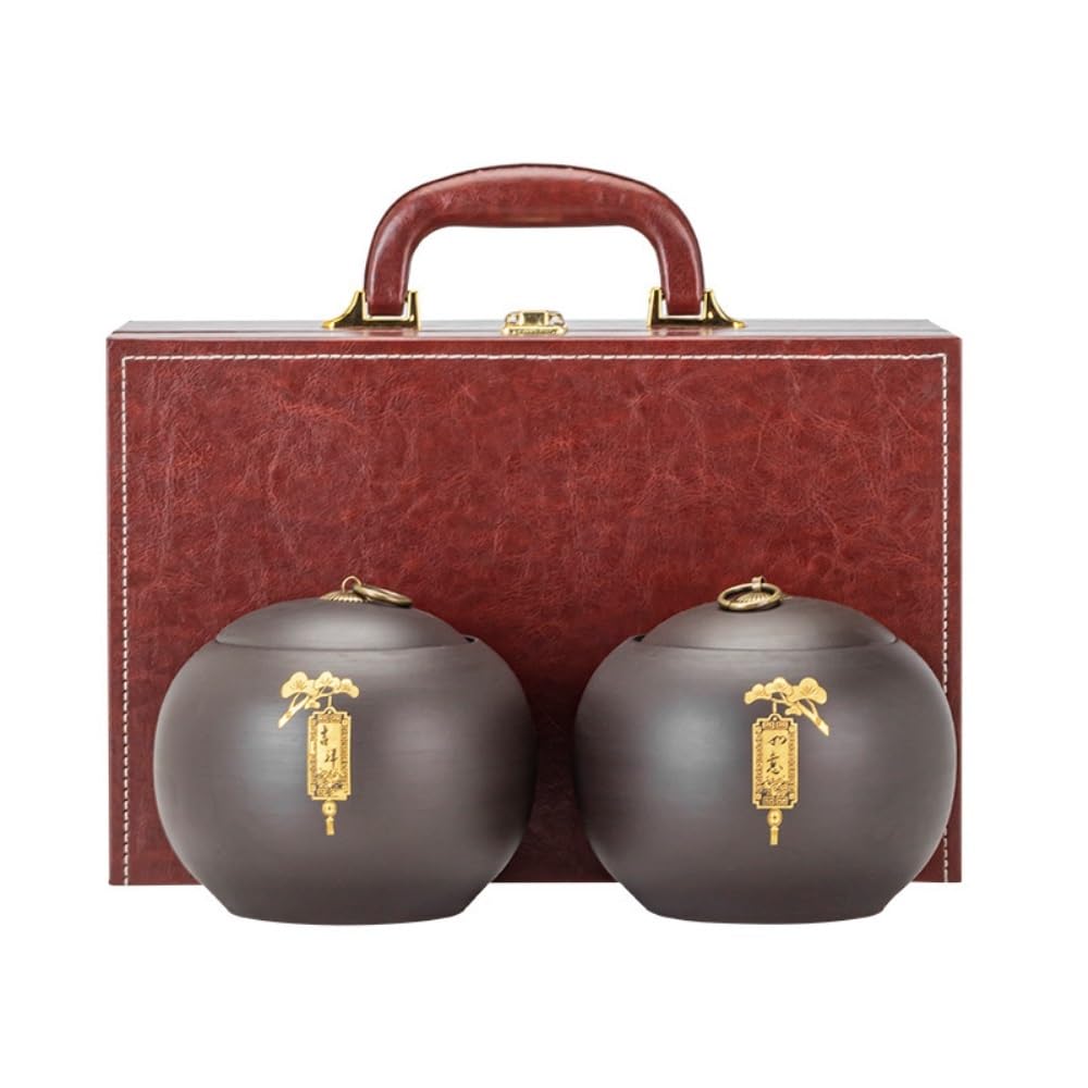XYNSNDB Pojemnik na herbatę fioletowa glinka luzem pojemnik do przechowywania herbaty słoik ceramiczny szczelnie zamknięty słoik retro chiński zestaw do herbaty podwójny słoik zestaw podarunkowy