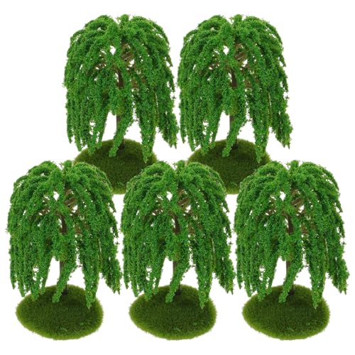 NUOBESTY 5pcs Mini Plastic Trees for Dioramas, Miniature Willow Trees for Sand Table Model Scenery, Railroad Landscaping, Fairy Garden, DIY Building Supplies 3. 15 in